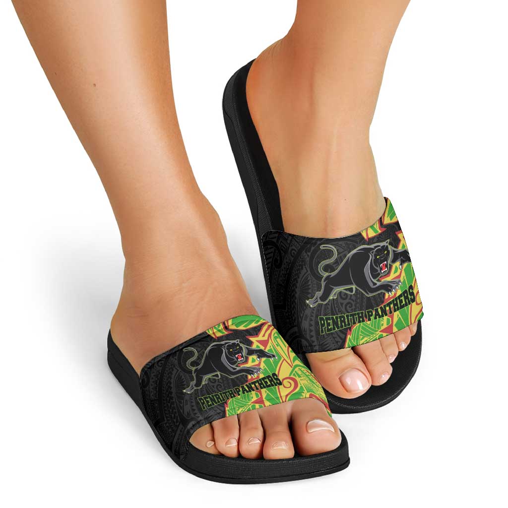 Penrith Panthers Slide Sandals Polynesian Tribal Tattoo Pacific Sport Art