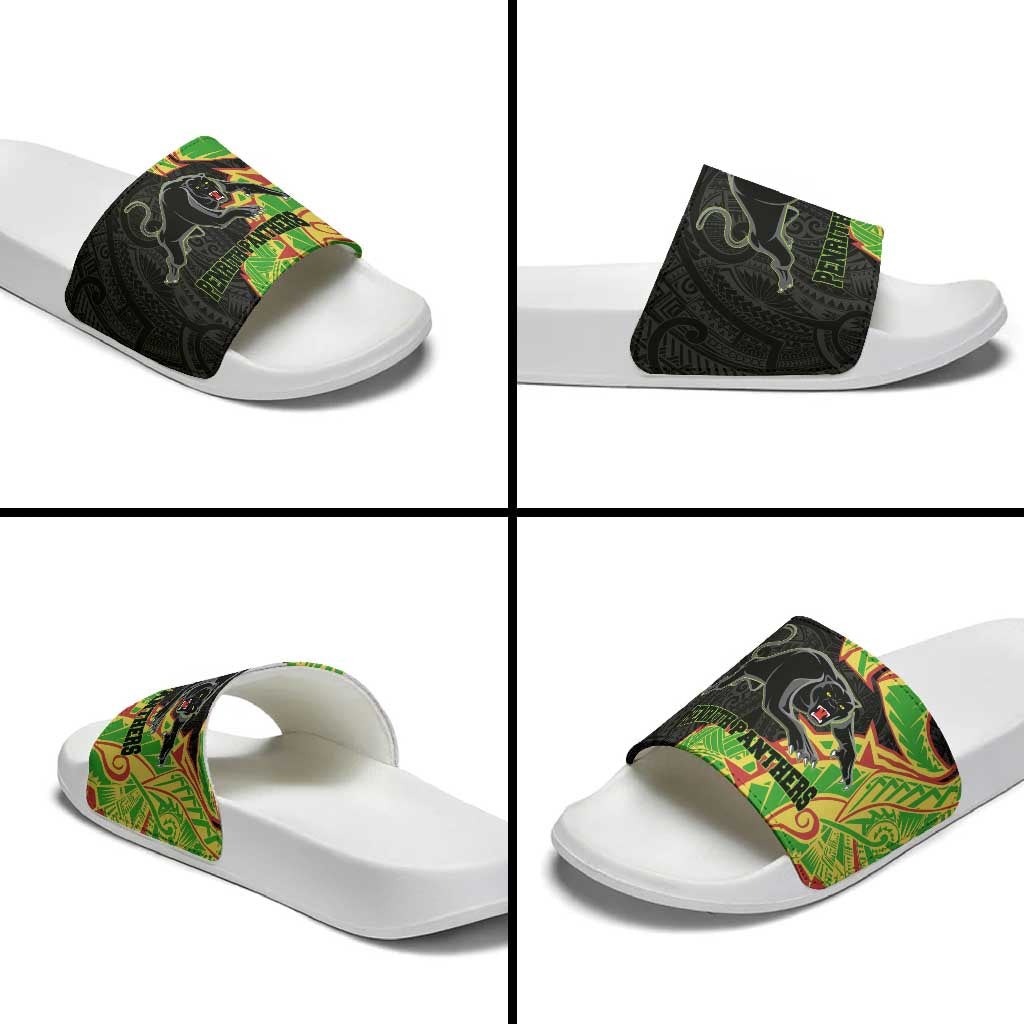 Penrith Panthers Slide Sandals Polynesian Tribal Tattoo Pacific Sport Art