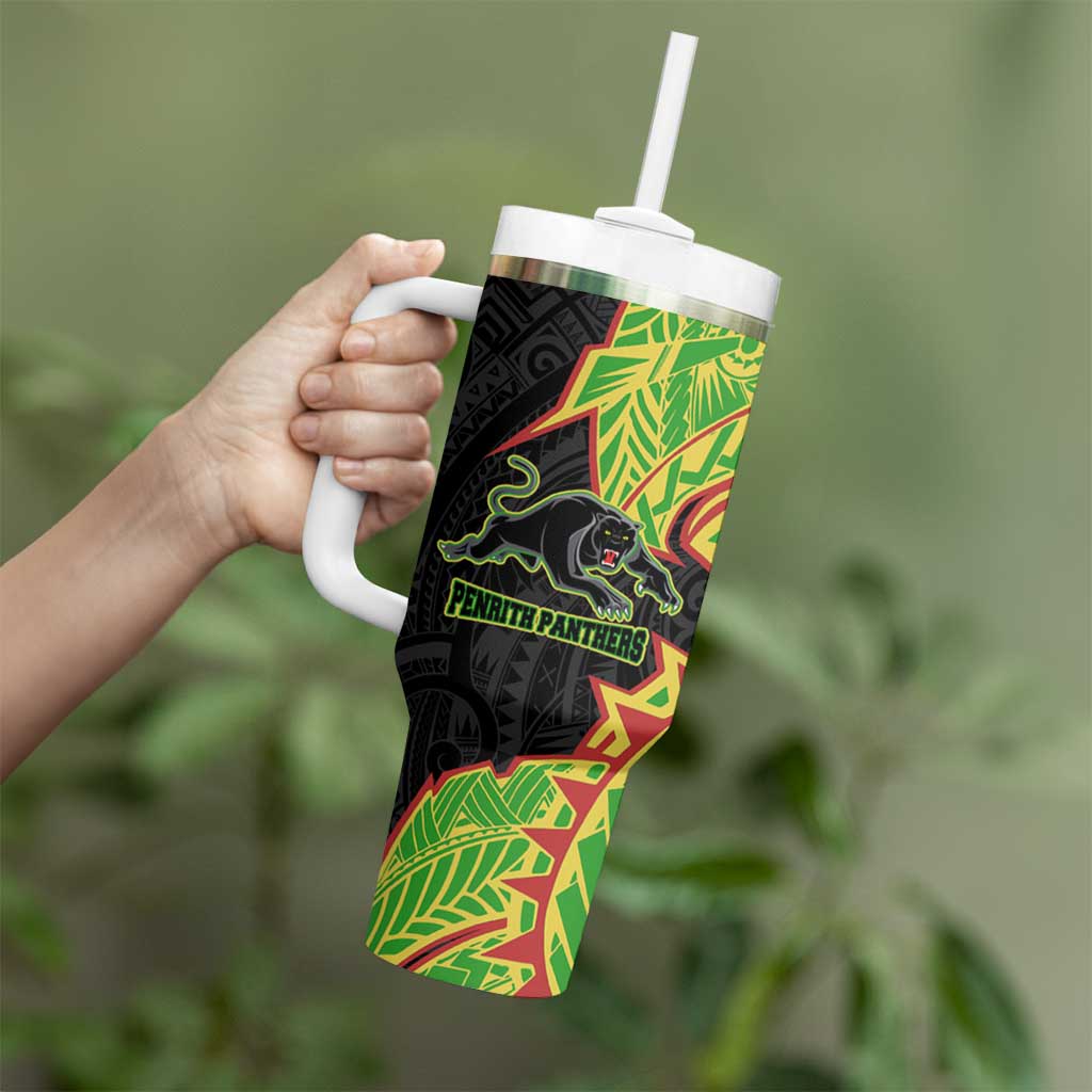 Penrith Panthers Tumbler With Handle Polynesian Tribal Tattoo Pacific Sport Art