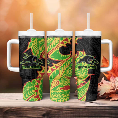 Penrith Panthers Tumbler With Handle Polynesian Tribal Tattoo Pacific Sport Art