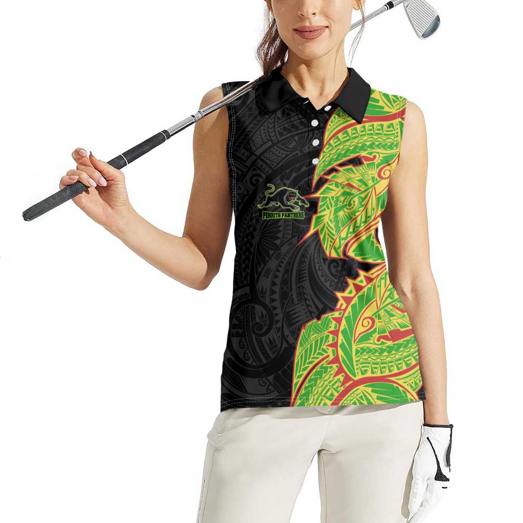 Penrith Panthers Women Sleeveless Polo Shirt Polynesian Tribal Tattoo Pacific Sport Art