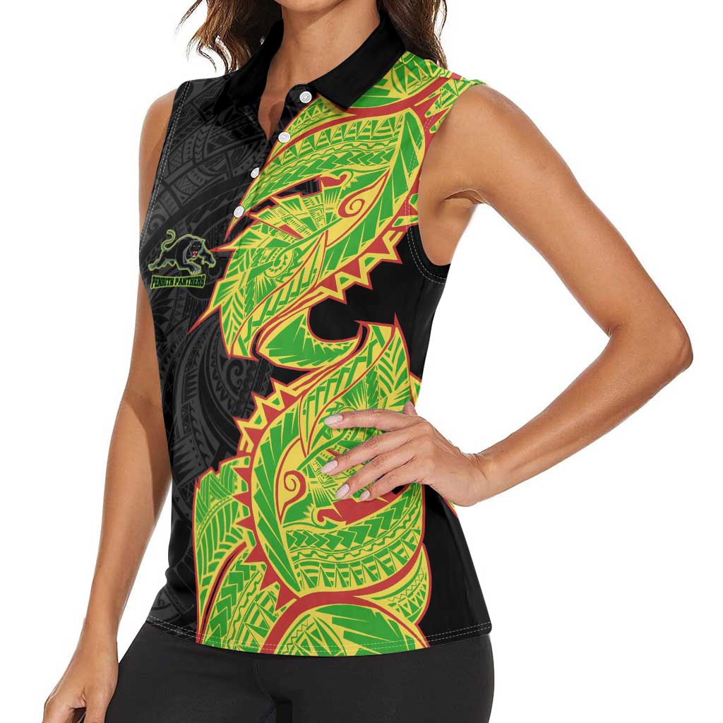 Penrith Panthers Women Sleeveless Polo Shirt Polynesian Tribal Tattoo Pacific Sport Art
