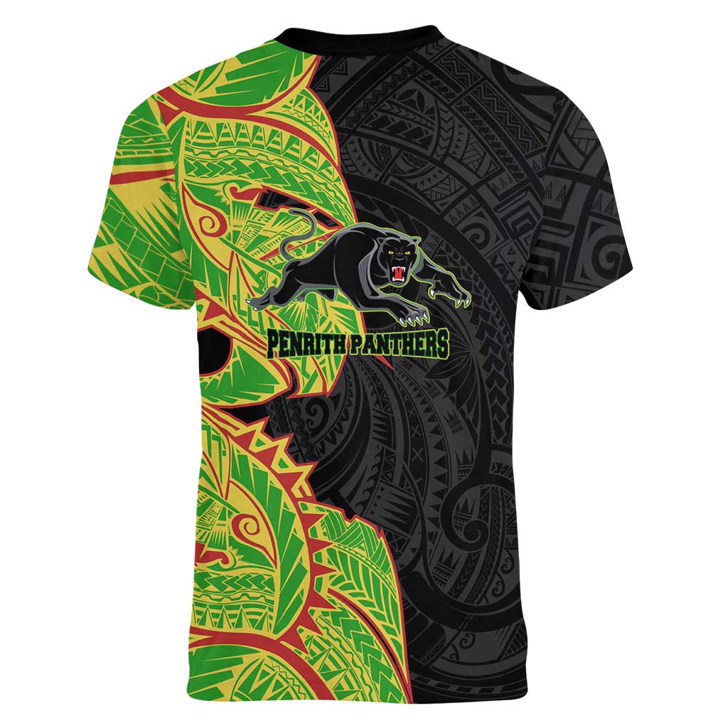 Penrith Panthers Women V-Neck T-Shirt Polynesian Tribal Tattoo Pacific Sport Art