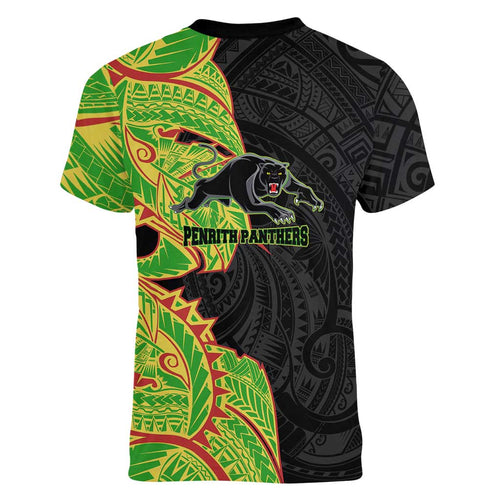 Penrith Panthers Women V-Neck T-Shirt Polynesian Tribal Tattoo Pacific Sport Art