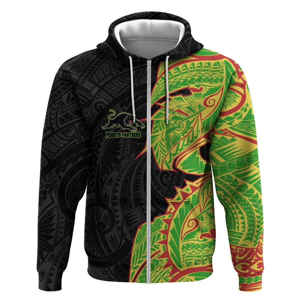 Penrith Panthers Zip Hoodie Polynesian Tribal Tattoo Pacific Sport Art