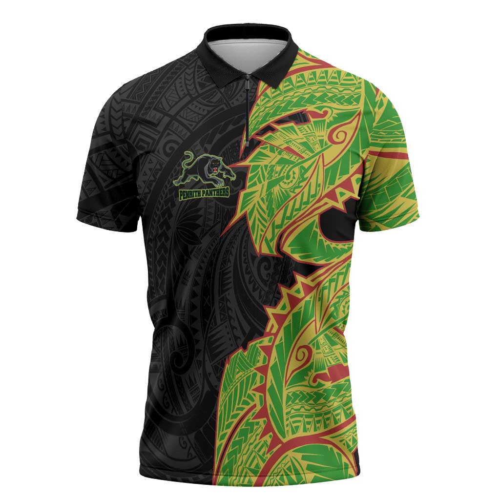 Penrith Panthers Zipper Polo Shirt Polynesian Tribal Tattoo Pacific Sport Art