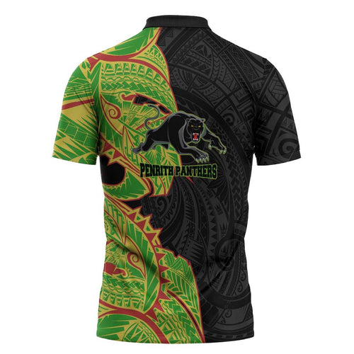 Penrith Panthers Zipper Polo Shirt Polynesian Tribal Tattoo Pacific Sport Art