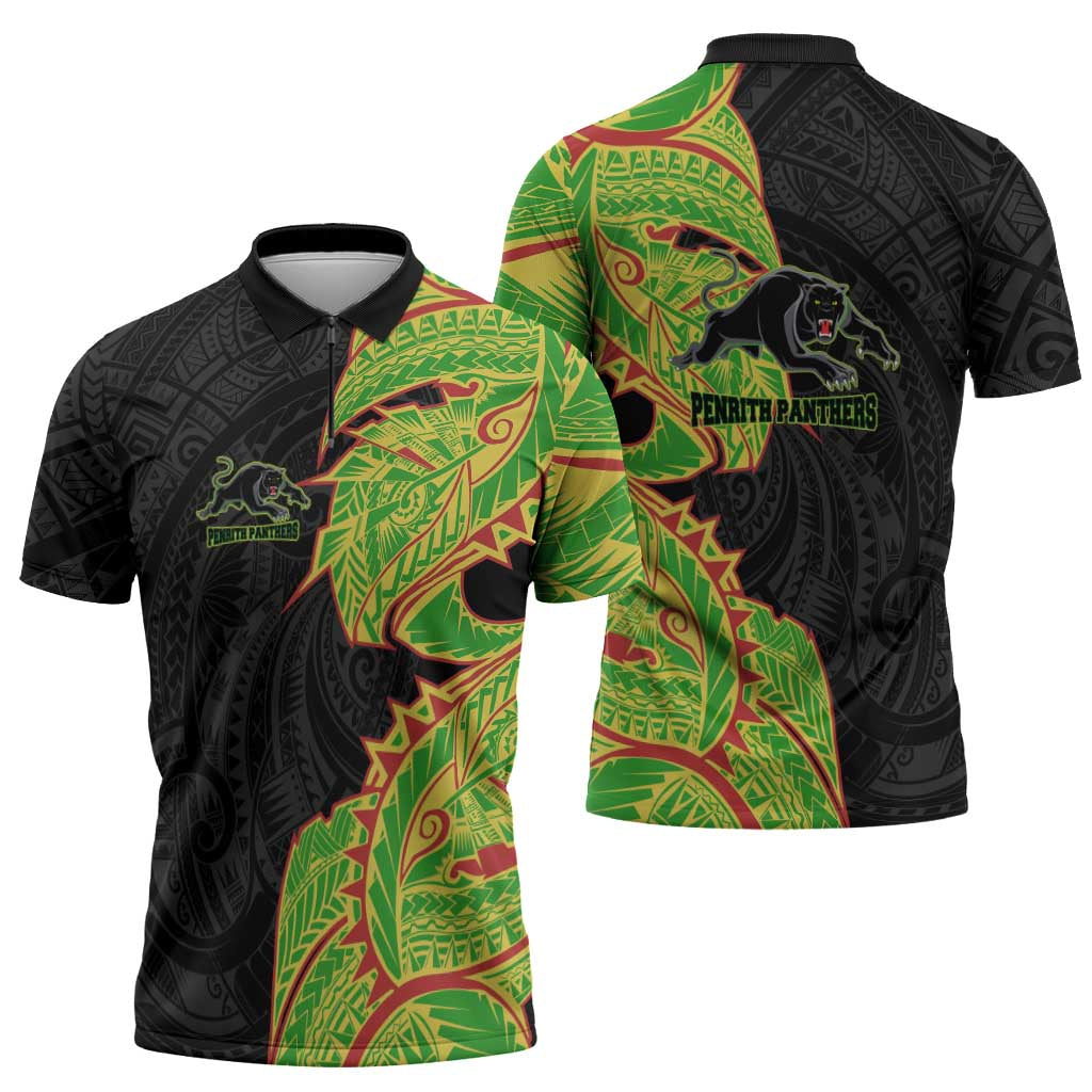 Penrith Panthers Zipper Polo Shirt Polynesian Tribal Tattoo Pacific Sport Art