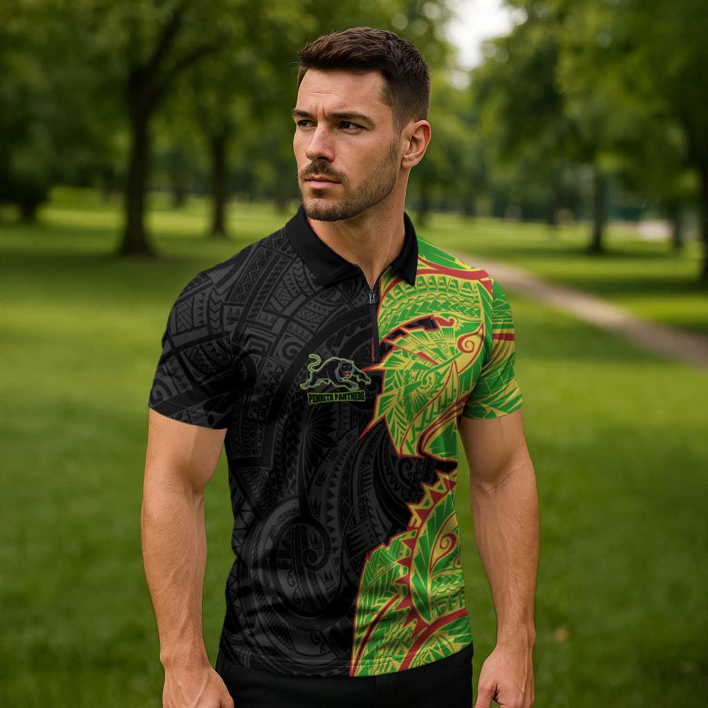 Penrith Panthers Zipper Polo Shirt Polynesian Tribal Tattoo Pacific Sport Art