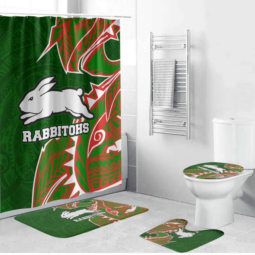 South Sydney Rabbitohs Bathroom Set Polynesian Tribal Tattoo Pacific Sport Art
