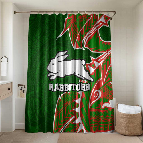 South Sydney Rabbitohs Bathroom Set Polynesian Tribal Tattoo Pacific Sport Art
