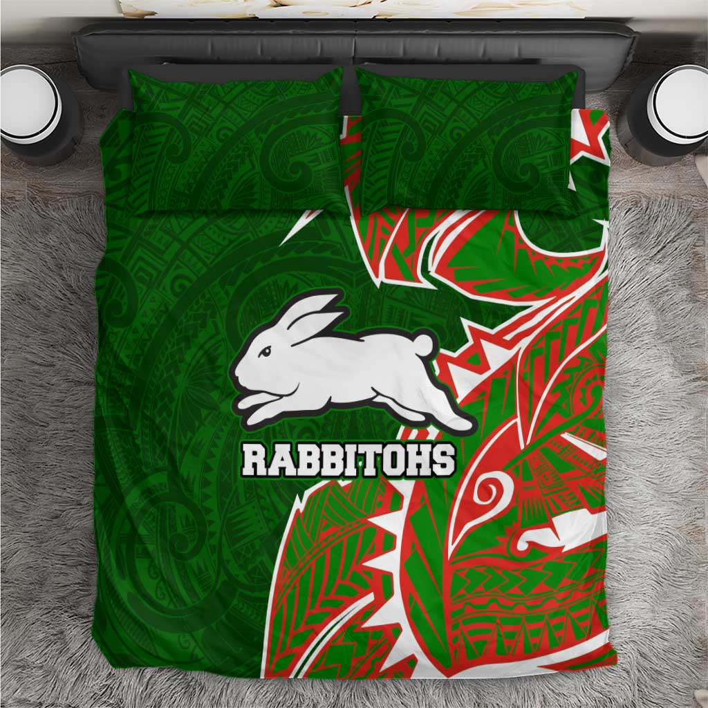 South Sydney Rabbitohs Bedding Set Polynesian Tribal Tattoo Pacific Sport Art