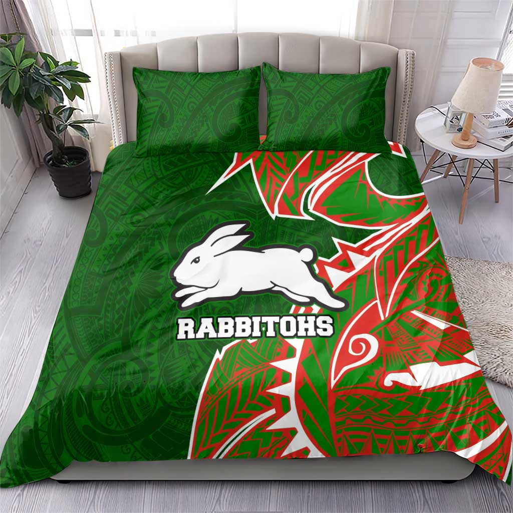 South Sydney Rabbitohs Bedding Set Polynesian Tribal Tattoo Pacific Sport Art