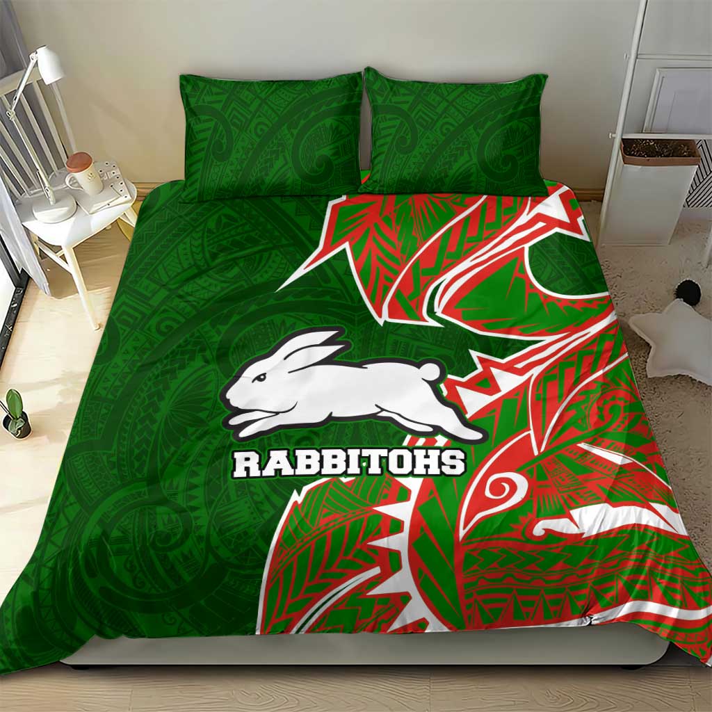 South Sydney Rabbitohs Bedding Set Polynesian Tribal Tattoo Pacific Sport Art