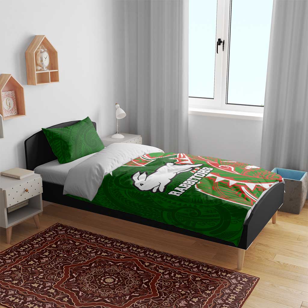 South Sydney Rabbitohs Bedding Set Polynesian Tribal Tattoo Pacific Sport Art