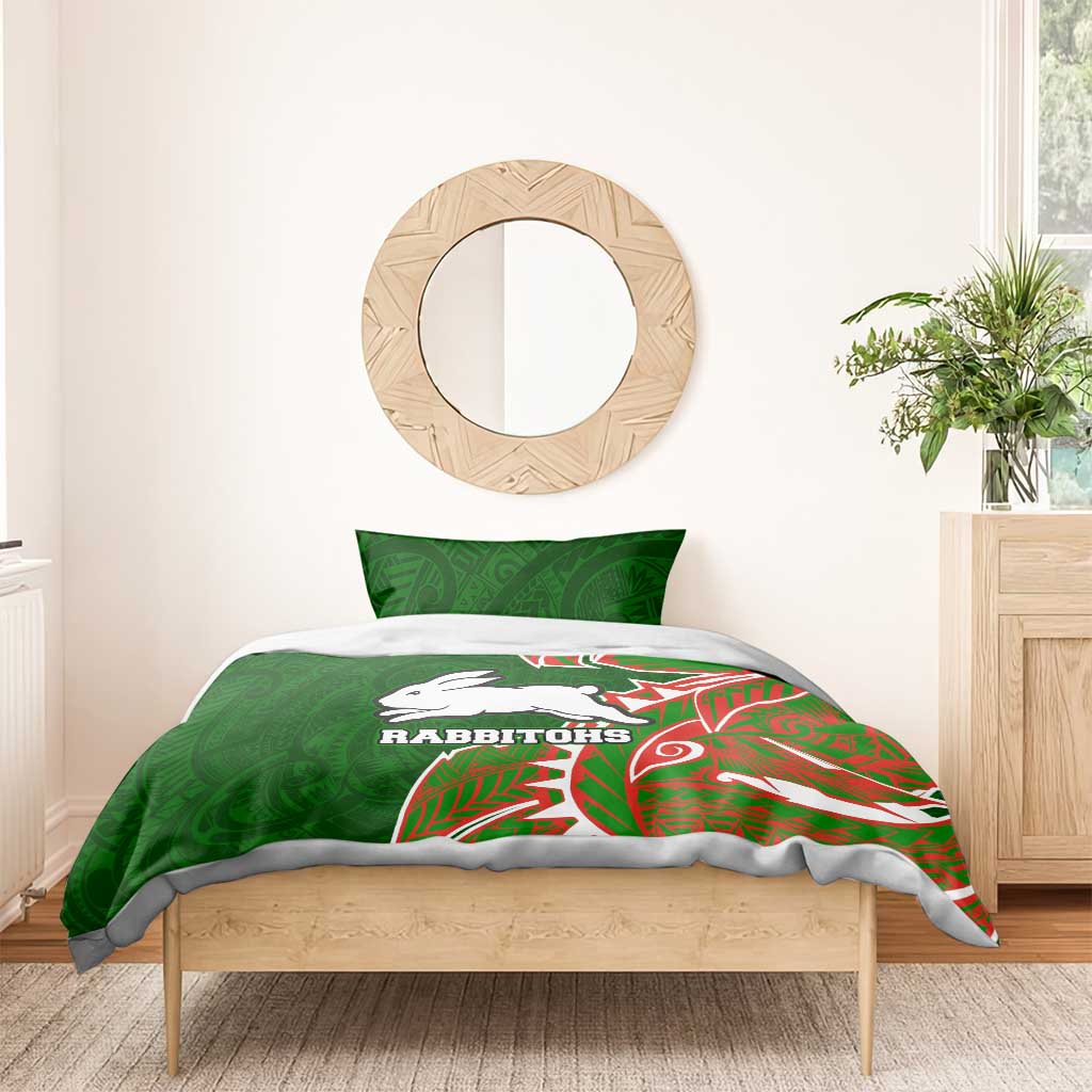 South Sydney Rabbitohs Bedding Set Polynesian Tribal Tattoo Pacific Sport Art