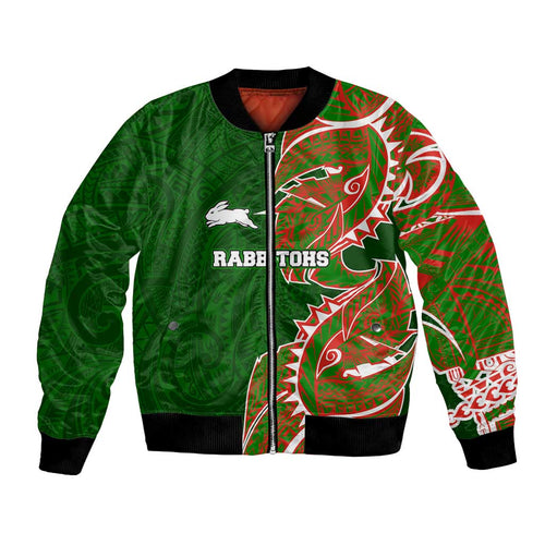 South Sydney Rabbitohs Bomber Jacket Polynesian Tribal Tattoo Pacific Sport Art
