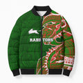 South Sydney Rabbitohs Bomber Puffer Jacket Polynesian Tribal Tattoo Pacific Sport Art