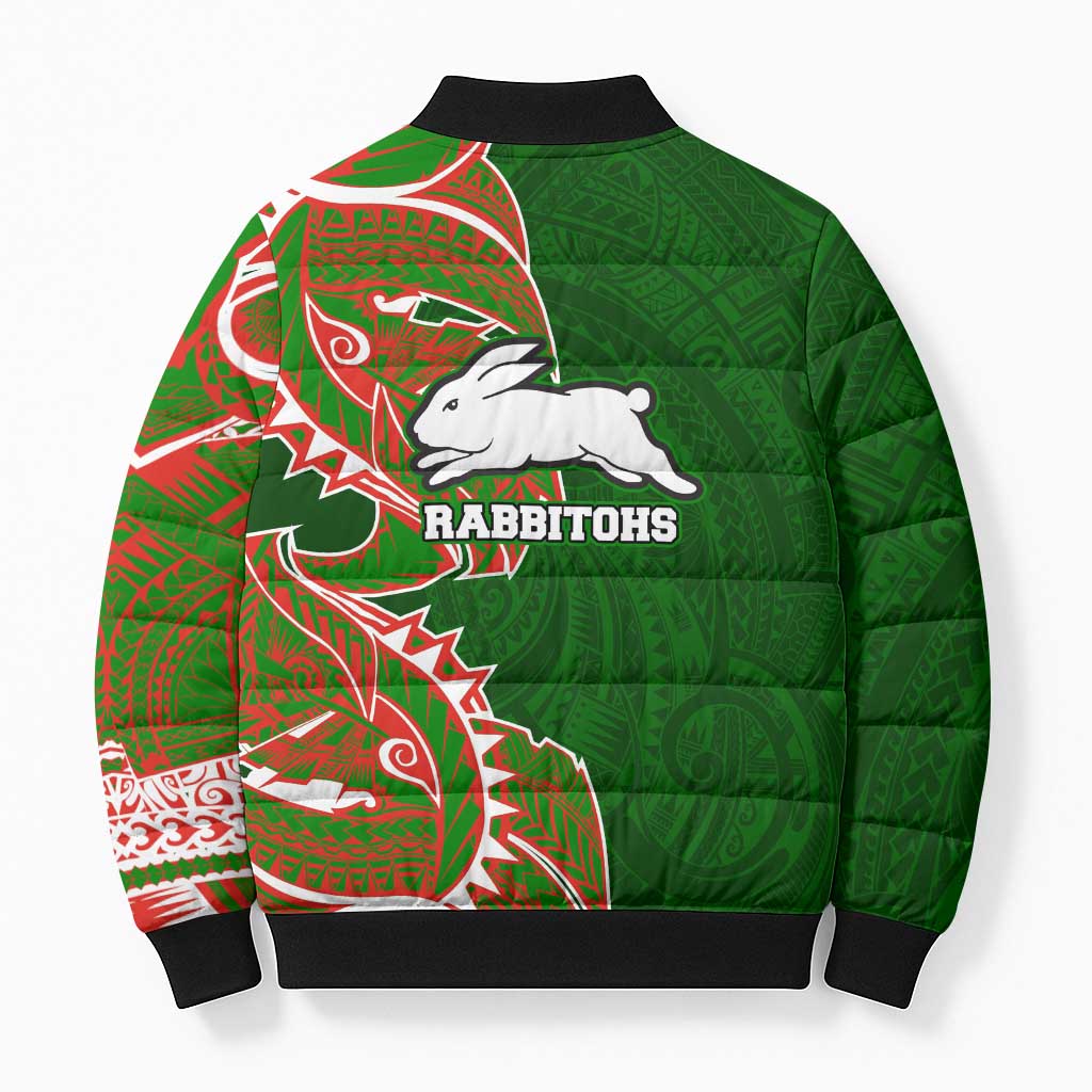 South Sydney Rabbitohs Bomber Puffer Jacket Polynesian Tribal Tattoo Pacific Sport Art