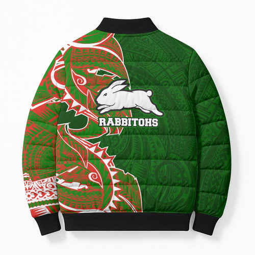 South Sydney Rabbitohs Bomber Puffer Jacket Polynesian Tribal Tattoo Pacific Sport Art