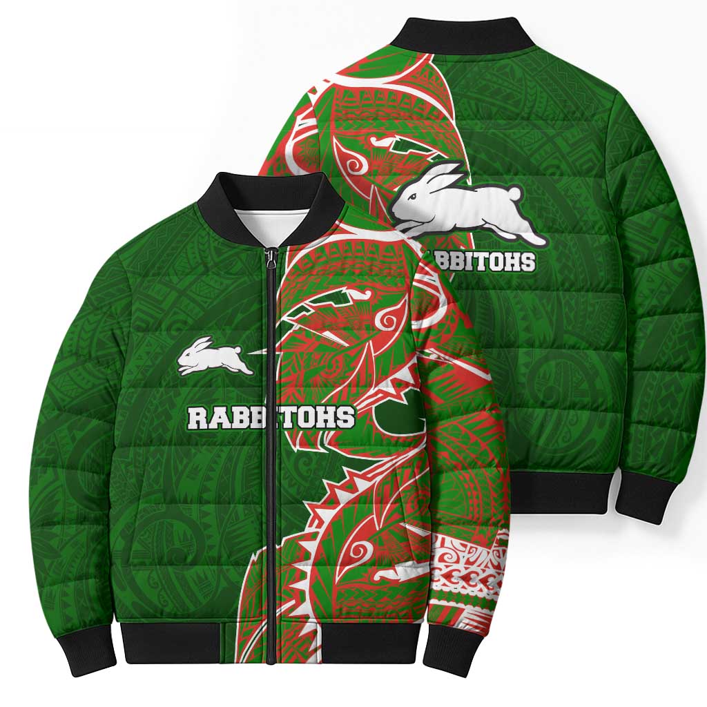 South Sydney Rabbitohs Bomber Puffer Jacket Polynesian Tribal Tattoo Pacific Sport Art