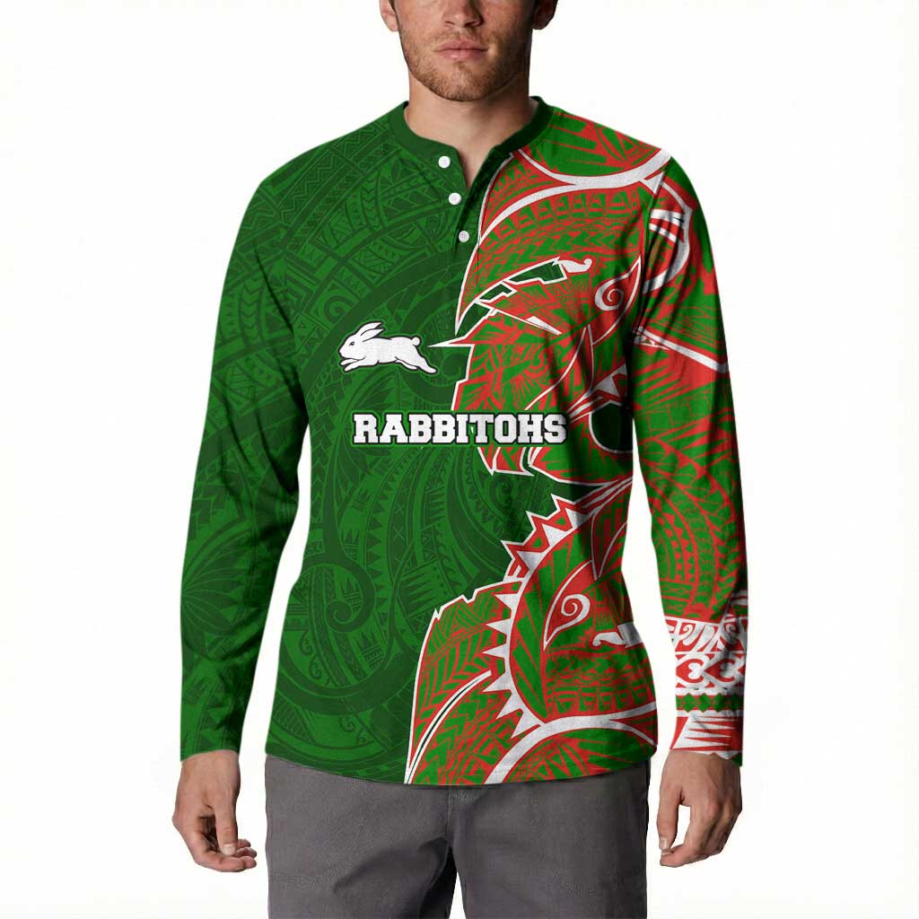 South Sydney Rabbitohs Button Sweatshirt Polynesian Tribal Tattoo Pacific Sport Art