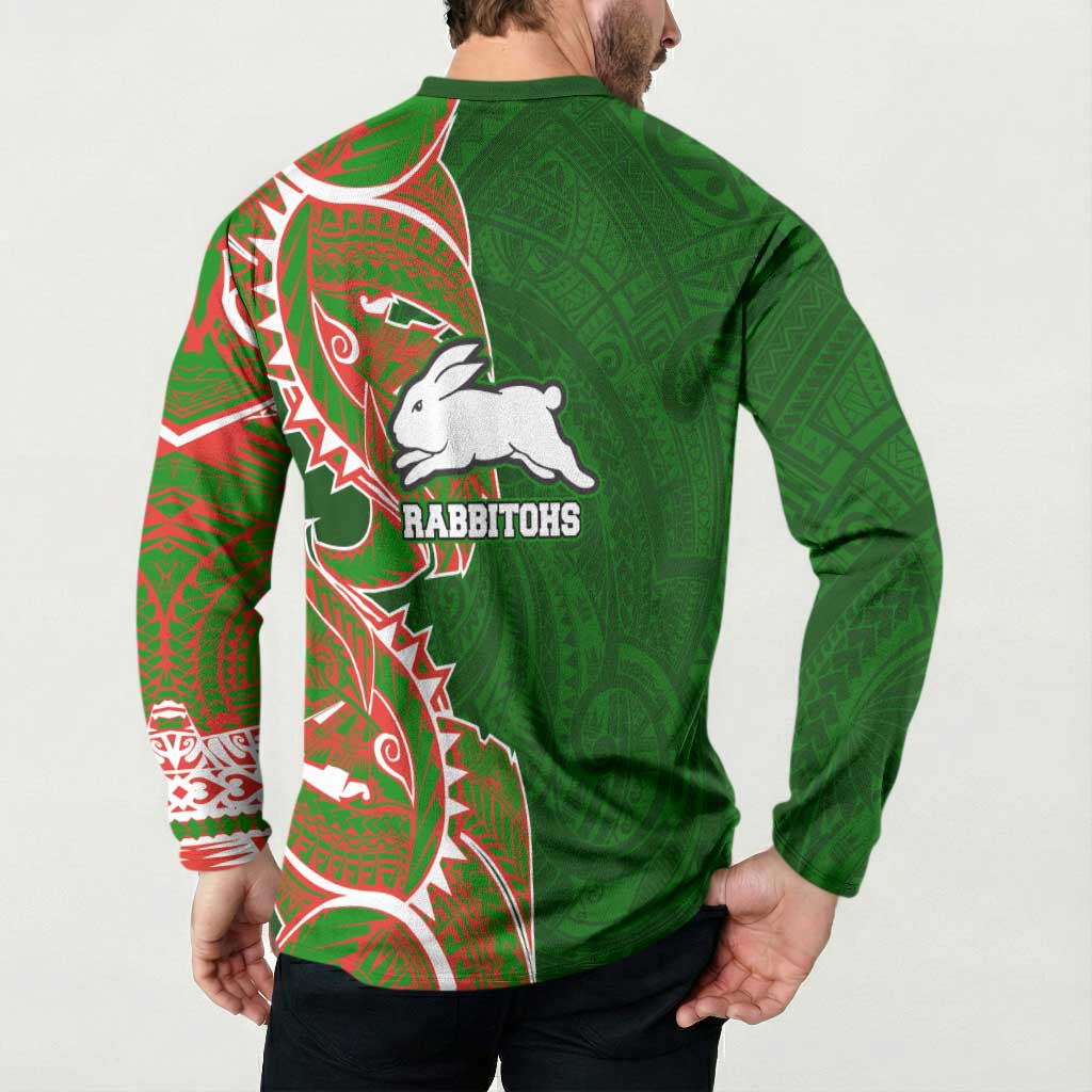 South Sydney Rabbitohs Button Sweatshirt Polynesian Tribal Tattoo Pacific Sport Art
