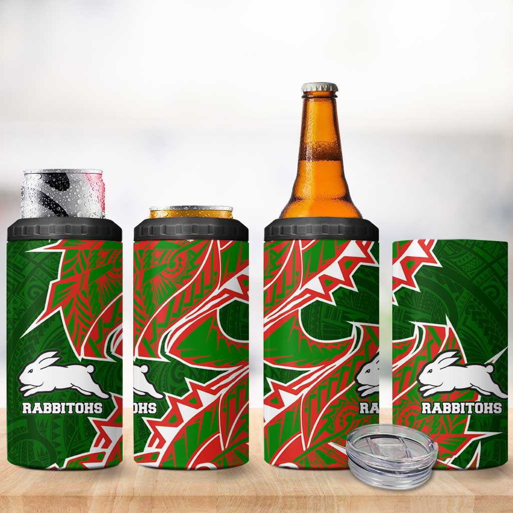 South Sydney Rabbitohs 4 in 1 Can Cooler Tumbler Polynesian Tribal Tattoo Pacific Sport Art