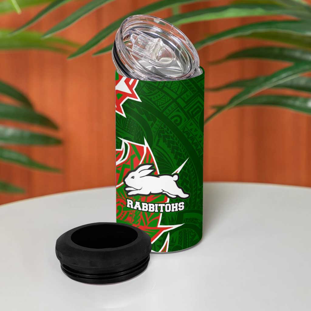 South Sydney Rabbitohs 4 in 1 Can Cooler Tumbler Polynesian Tribal Tattoo Pacific Sport Art