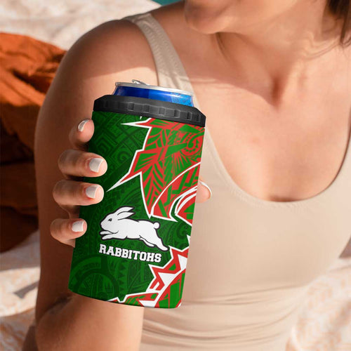South Sydney Rabbitohs 4 in 1 Can Cooler Tumbler Polynesian Tribal Tattoo Pacific Sport Art