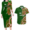 South Sydney Rabbitohs Couples Matching Long Sleeve Bodycon Dress and Hawaiian Shirt Polynesian Tribal Tattoo Pacific Sport Art