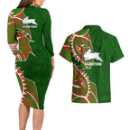 South Sydney Rabbitohs Couples Matching Long Sleeve Bodycon Dress and Hawaiian Shirt Polynesian Tribal Tattoo Pacific Sport Art