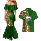 South Sydney Rabbitohs Couples Matching Mermaid Dress and Hawaiian Shirt Polynesian Tribal Tattoo Pacific Sport Art