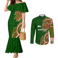South Sydney Rabbitohs Couples Matching Mermaid Dress and Long Sleeve Button Shirt Polynesian Tribal Tattoo Pacific Sport Art
