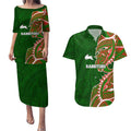 South Sydney Rabbitohs Couples Matching Puletasi and Hawaiian Shirt Polynesian Tribal Tattoo Pacific Sport Art