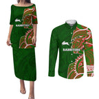 South Sydney Rabbitohs Couples Matching Puletasi and Long Sleeve Button Shirt Polynesian Tribal Tattoo Pacific Sport Art