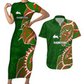 South Sydney Rabbitohs Couples Matching Short Sleeve Bodycon Dress and Hawaiian Shirt Polynesian Tribal Tattoo Pacific Sport Art
