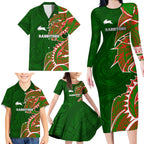 South Sydney Rabbitohs Family Matching Long Sleeve Bodycon Dress and Hawaiian Shirt Polynesian Tribal Tattoo Pacific Sport Art