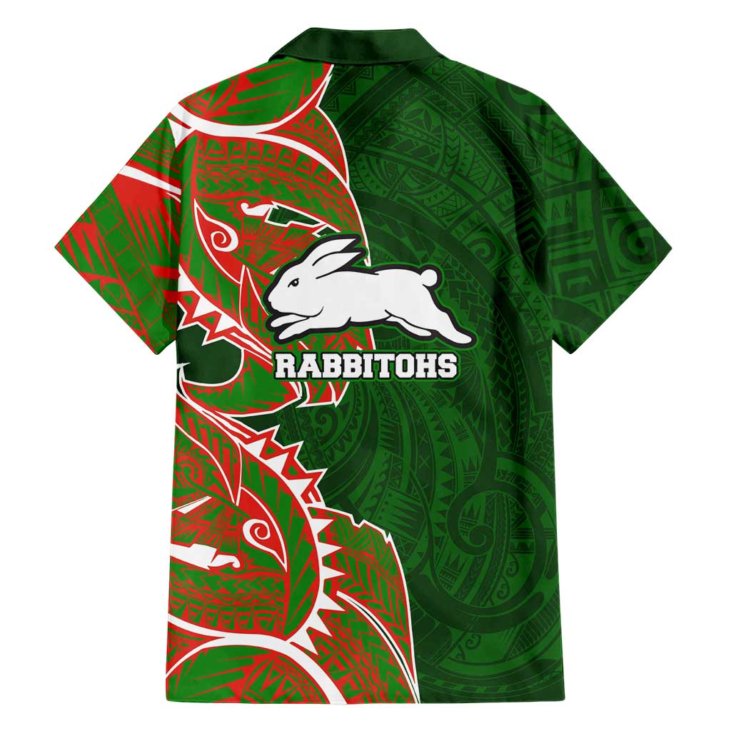 South Sydney Rabbitohs Family Matching Long Sleeve Bodycon Dress and Hawaiian Shirt Polynesian Tribal Tattoo Pacific Sport Art