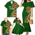 South Sydney Rabbitohs Family Matching Mermaid Dress and Hawaiian Shirt Polynesian Tribal Tattoo Pacific Sport Art