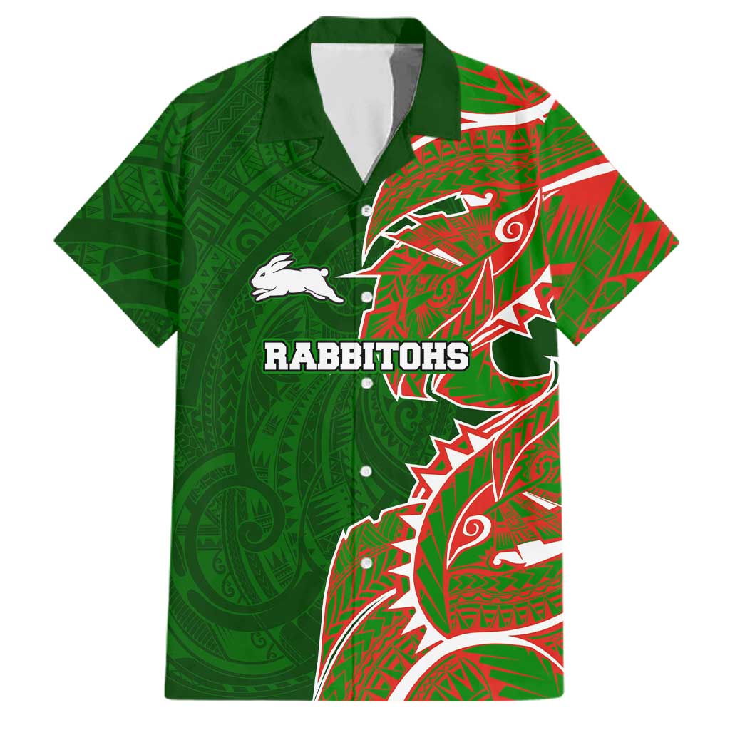 South Sydney Rabbitohs Family Matching Mermaid Dress and Hawaiian Shirt Polynesian Tribal Tattoo Pacific Sport Art