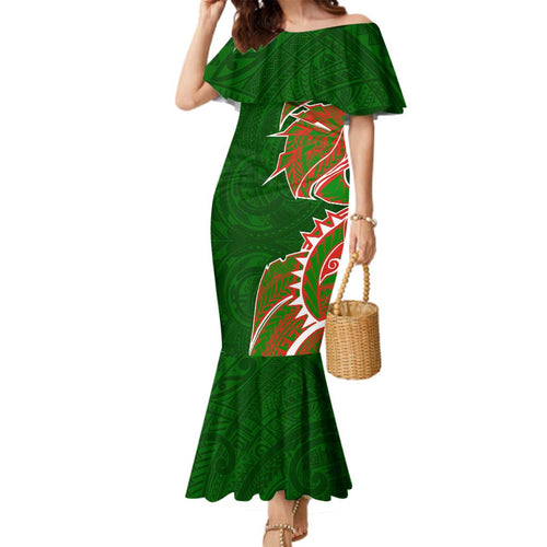 South Sydney Rabbitohs Family Matching Mermaid Dress and Hawaiian Shirt Polynesian Tribal Tattoo Pacific Sport Art