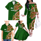 South Sydney Rabbitohs Family Matching Off The Shoulder Long Sleeve Dress and Hawaiian Shirt Polynesian Tribal Tattoo Pacific Sport Art