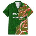 South Sydney Rabbitohs Family Matching Off The Shoulder Long Sleeve Dress and Hawaiian Shirt Polynesian Tribal Tattoo Pacific Sport Art