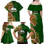 South Sydney Rabbitohs Family Matching Off Shoulder Maxi Dress and Hawaiian Shirt Polynesian Tribal Tattoo Pacific Sport Art