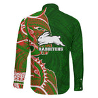South Sydney Rabbitohs Family Matching Off Shoulder Maxi Dress and Hawaiian Shirt Polynesian Tribal Tattoo Pacific Sport Art