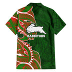 South Sydney Rabbitohs Family Matching Off Shoulder Short Dress and Hawaiian Shirt Polynesian Tribal Tattoo Pacific Sport Art