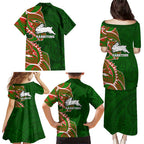 South Sydney Rabbitohs Family Matching Puletasi and Hawaiian Shirt Polynesian Tribal Tattoo Pacific Sport Art