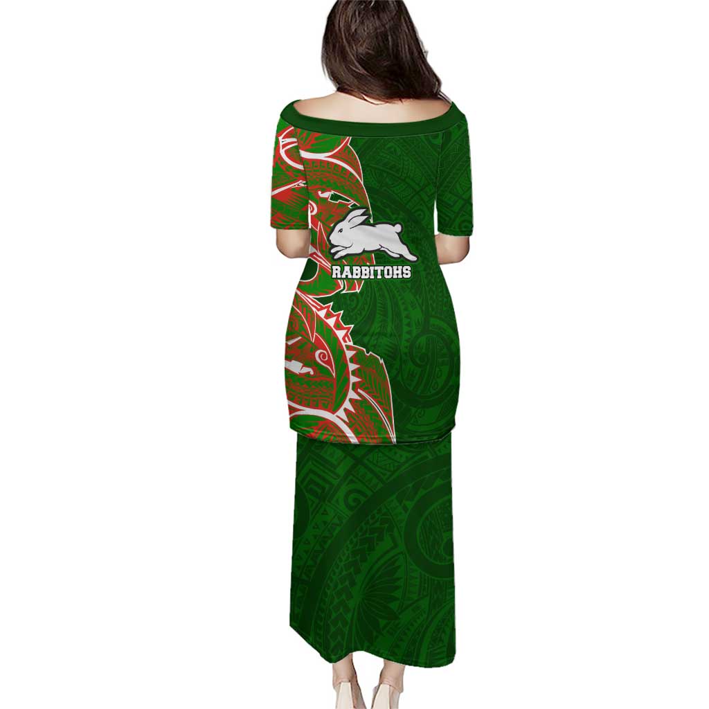 South Sydney Rabbitohs Family Matching Puletasi and Hawaiian Shirt Polynesian Tribal Tattoo Pacific Sport Art