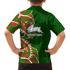 South Sydney Rabbitohs Family Matching Short Sleeve Bodycon Dress and Hawaiian Shirt Polynesian Tribal Tattoo Pacific Sport Art